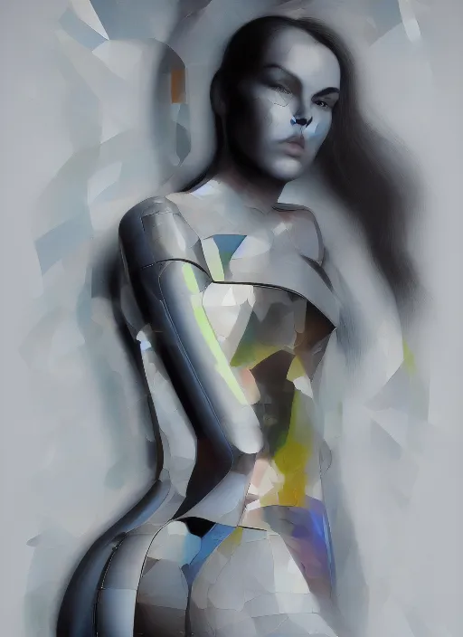 Image similar to futuristic lasers tracing, colorsmoke, leather fullbodysuit, pyramid hoodvisor, raindrops, wet, oiled, beautiful cyborg girl, by steven meisel, kaws, rolf armstrong, mondrian, kandinsky, perfect geometry abstract acrylic, octane hyperrealism photorealistic airbrush collage painting, dark monochrome, fluorescent colors, minimalist rule of thirds, eighties eros