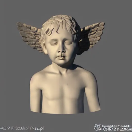 Image similar to portrait sculpt of sad angry child angel, muted colors, big eyes