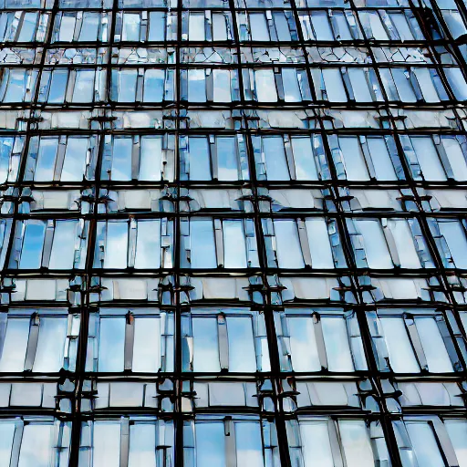 Prompt: a giant skyscraper built in arabesque style geometric windows and tainted glass with triangles, starshapes and squares