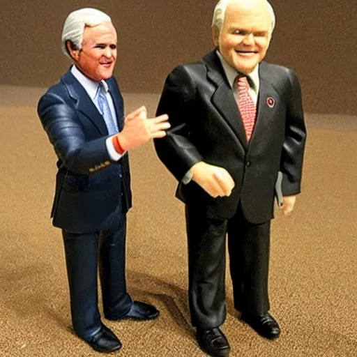 Image similar to Newt Gingrich holding a George W. Bush action figure. AP photo.