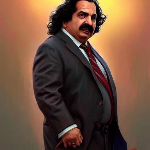 Image similar to handsome Ron Jeremy as President of United States of America as GTA character , western, fantasy, closeup, D&D, intricate, elegant, highly detailed, digital painting, artstation, concept art, matte, sharp focus, illustration, art by Artgerm and Greg Rutkowski and Alphonse Mucha