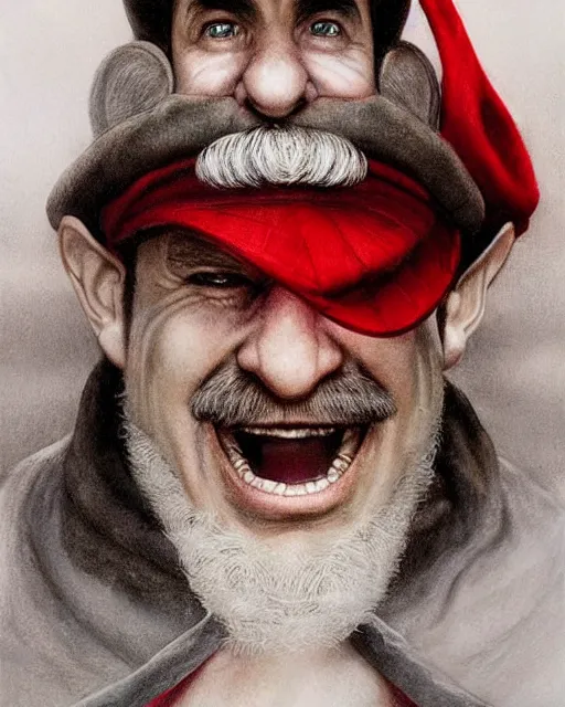 Prompt: portrait of super mario in lord of the rings, red cap, beautiful, very detailed, hyperrealistic, medium shot, very detailed painting by Glenn Fabry, by Joao Ruas