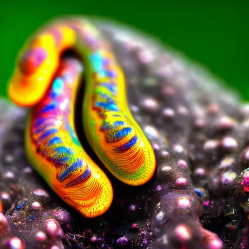 Prompt: colorful slugs intertwining, hd closeup, nature photography, featured