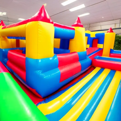 Prompt: photo of endless corridors made of bouncy castle