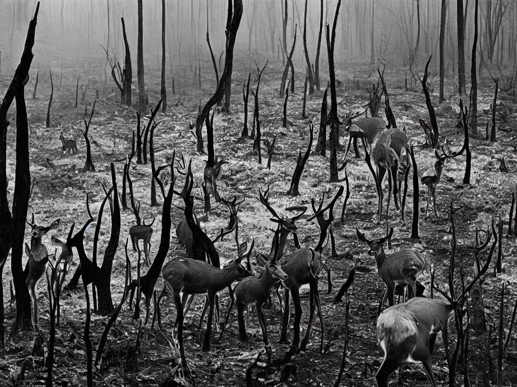 Image similar to Deer in the charred forest. Photograph by Sebastiao Salgado