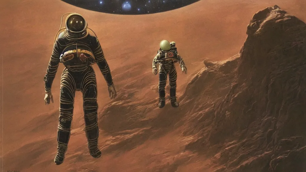 Image similar to organic spacesuit design by john schoenherr and jim burns, epic cinematic matte painting