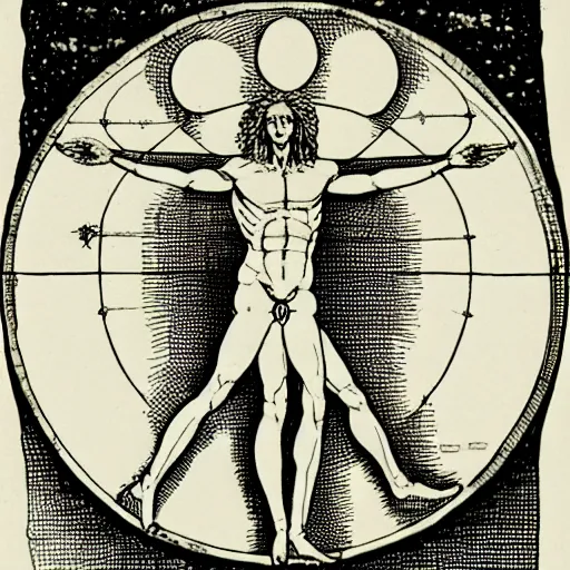 Prompt: vitruvian man diagram of a mythical beast