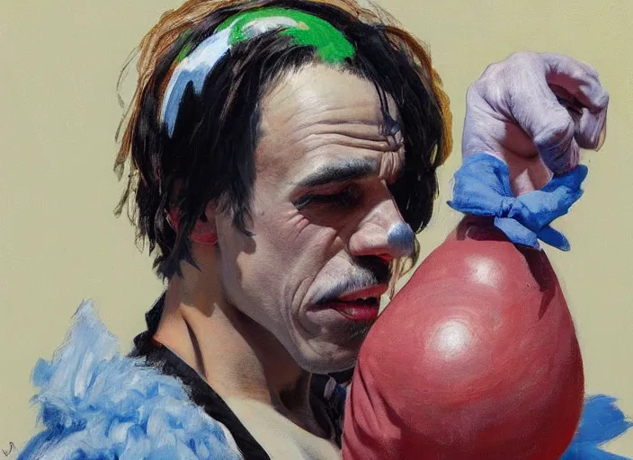 Image similar to a highly detailed beautiful portrait ofanthony kiedis as clown, by gregory manchess, james gurney, james jean