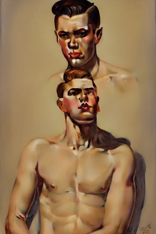 Image similar to attractive male, painting by ilya kuvshinov, j. c. leyendecker