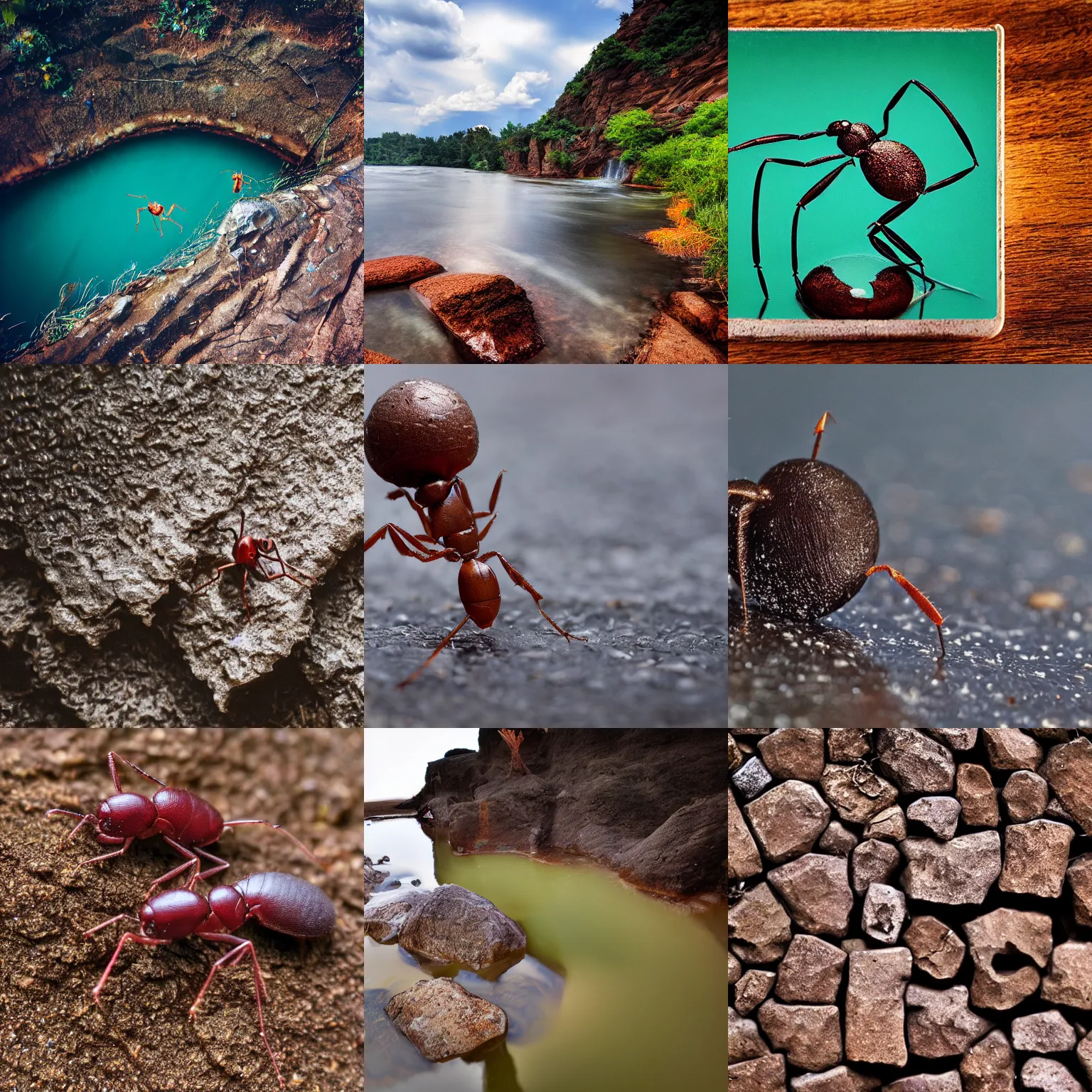 Prompt: photo of water is iron, earth is ant, ant can dance