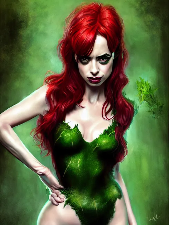 Image similar to krysten ritter as poison ivy from batman, digital painting, extremely detailed, 4 k, intricate, brush strokes, mark arian, artgerm, bastien lecouffe - deharme