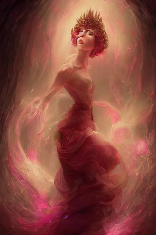 Prompt: Beautiful Goddess of Pink Vapor, digital art, fantasy, magic, professional illustration by Seb McKinnon, WLOP, and artgerm, illustration