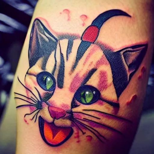 Image similar to adorable cat dressed as a clown tattoo design