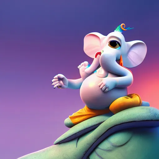 Image similar to ganesh as pixar cartoon character unreal engine, octane render, digital art, trending on artstation, 8 k, detailed, atmospheric, immaculate