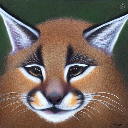 Image similar to cute fluffy caracal, painting by keith parkinson