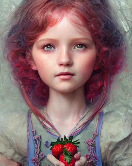 Image similar to strawberry shortcake portrait | highly detailed | very intricate | symmetrical | whimsical and magical | soft cinematic lighting | award - winning | closeup portrait | doll | painted by donato giancola and mandy jurgens and ross tran | pastel color palette | featured on artstation