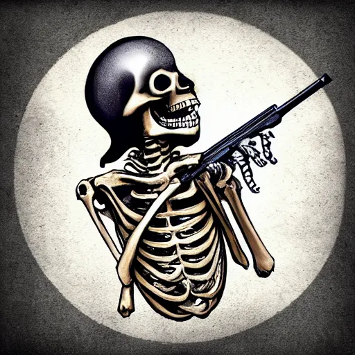 Prompt: screaming skeleton holding a gun