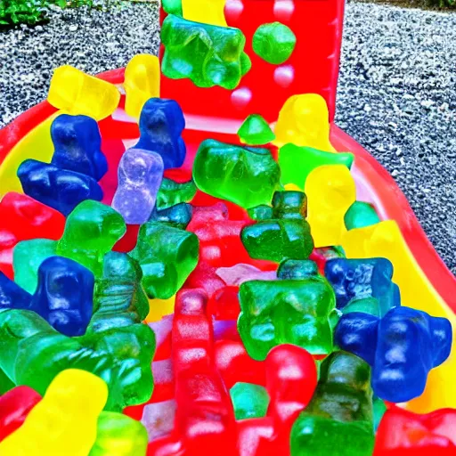 Image similar to gummy bears playing on a miniature playground