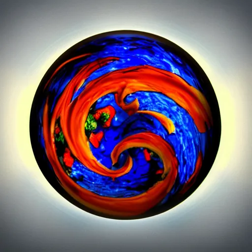 Image similar to water, fire, earth and air in one element, swirling around in a sphere