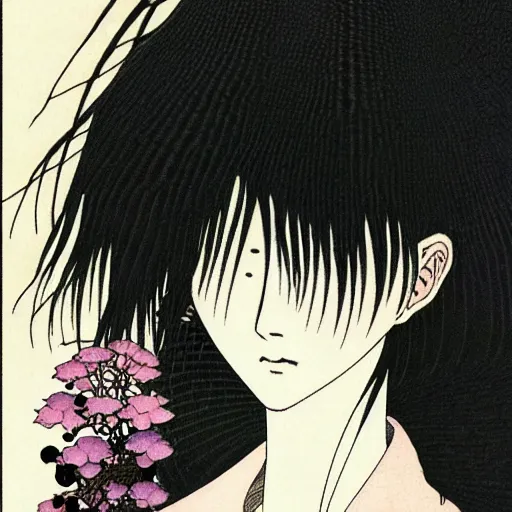 Image similar to prompt: Fragile looking soft light portrait face drawn by Takato Yamamoto and Katsuhiro Otomo, inspired by Ghost in Shell anime, magical and alchemical objects on the side, soft light, intricate detail, intricate ink painting detail, sharp high detail, manga and anime 2000