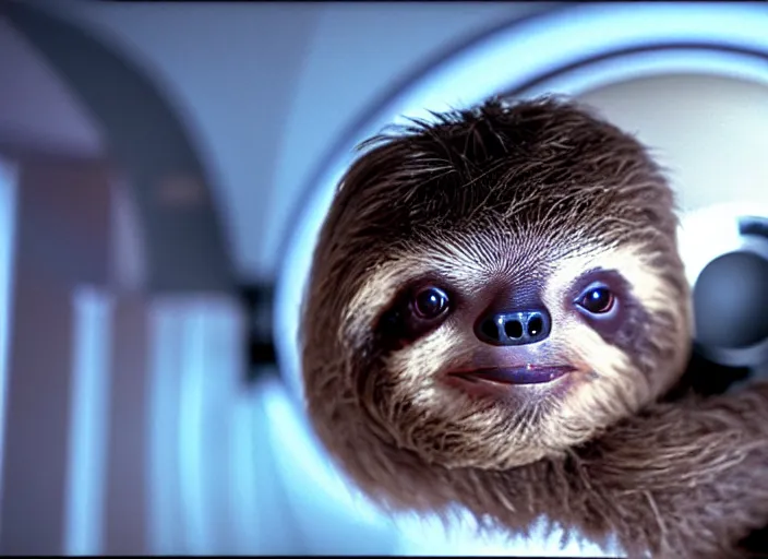 Image similar to film still of a baby sloth working for mission control at nasa, 8 k