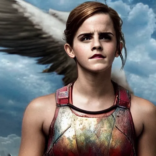 Image similar to photo of emma watson as zeus controlling thunderbolts