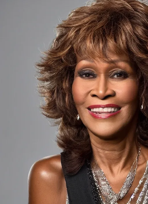 Image similar to DSLR photo portrait still of 58 year old age 58 Whitney Houston at age 58!!!, 85mm f1.8