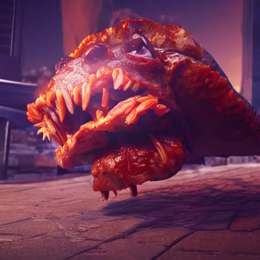 Image similar to demonic possessed taco, expression, unreal engine, by artgerm, wlop and ross thran, dramatic cinematic lighting rendered by octane, 8 k, detailed