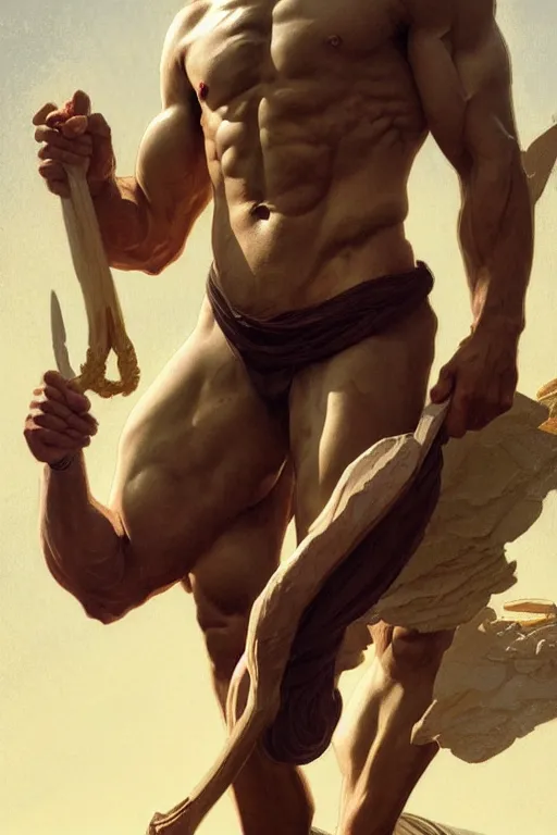 Image similar to President Joe Biden as a Greek god, detailed face, gorgeous, amazing, muscular, fit, very muscular male body, intricate, highly detailed, digital painting, artstation, concept art, sharp focus, illustration, art by greg rutkowski and alphonse mucha