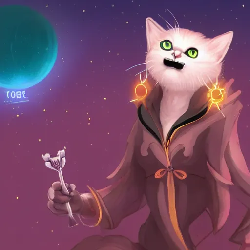 Prompt: the vtuber spork of love, a space cat who sings, featured on artstation