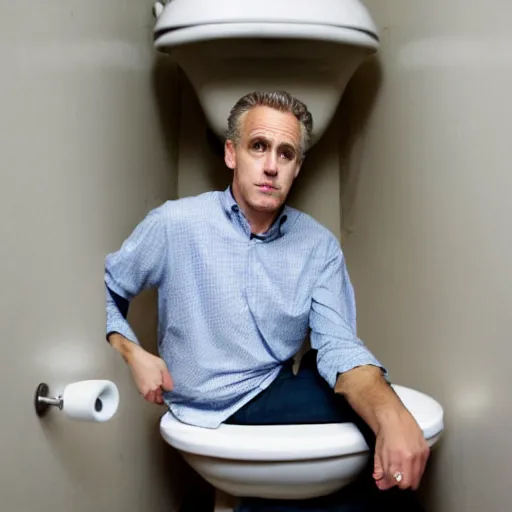 Image similar to jordan peterson hiding inside of a toilet bowl