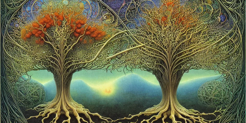 Image similar to tree of life by roger dean and andrew ferez, art forms of nature by ernst haeckel, divine chaos engine, symbolist, visionary, art nouveau, botanical fractal structures, organic, detailed, realistic, surreality