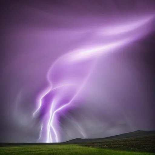 Prompt: amazing photo of a purple tornado in the shape of a funnel in the sky by marc adamus, digital art, beautiful dramatic lighting