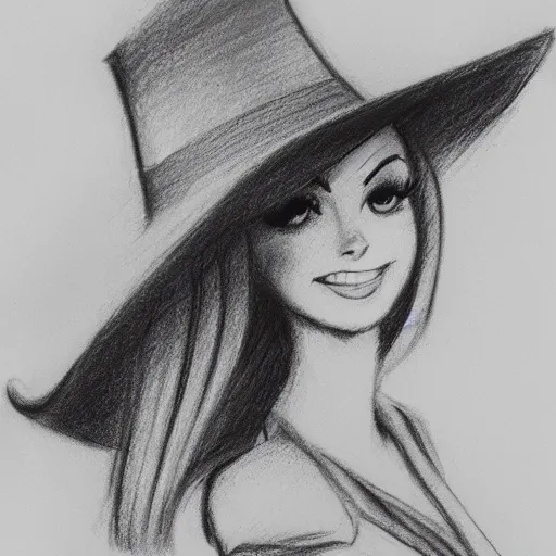 Image similar to milt kahl pencil sketch of victoria justice with a cowboy hat