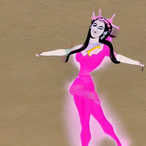 Image similar to ! dream dakini as a modern fairy wearing a pink outfit, flying in the style of superman alongside penguins.