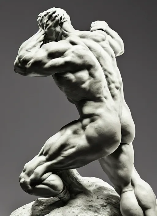 Prompt: a full figure rough marble sculpture of Giant Orc holding a sword, by Rodin and Bernini, studio lighting, kodak film