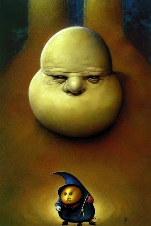 Image similar to brian froud, painting of humpty dumpty