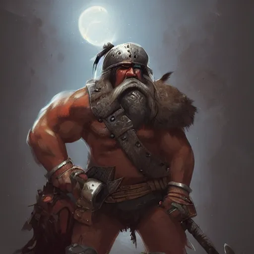 Image similar to old barbarian warrior with trucker mustache, 8 k, trending on art station, by tooth wu and greg rutkowski