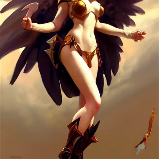 Image similar to greg manchess painting of anime woman in armor, long wings, soft lighting, trending on artstation, by huang guangjian and gil elvgren and krenzcushart