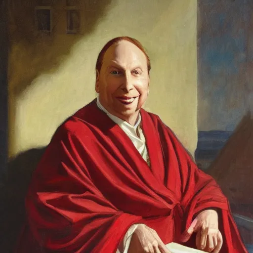 Prompt: a portrait of L Ron Hubbard as a roman senator in the senate, wearing a flowing toga, dignified, historical, oil on canvas