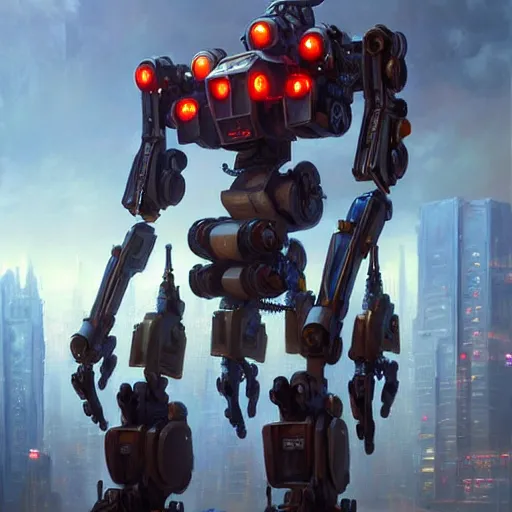 Prompt: beautiful oil painting with high detail of a spider mech robot attacking city and art direction by James Cameron ;by artgerm; wayne reynolds art station; cinematic quality character action render; ultra high quality model; production quality cinema model; flaming plasma aesthetic