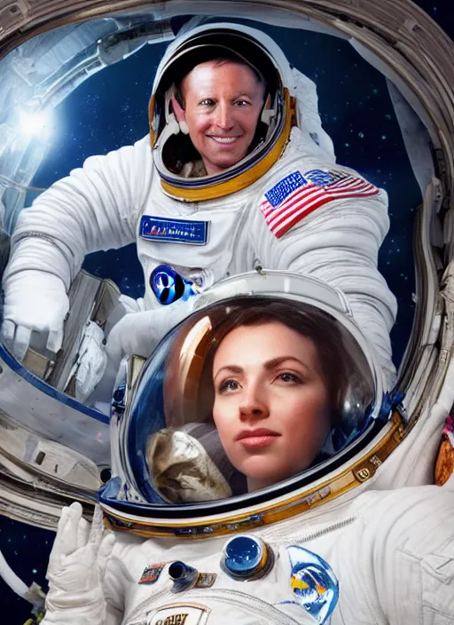 Image similar to Gorgeous NASA astronaut in space, cel-shaded, detailed, focused. Cinematic, hyper realism, realistic proportions, dramatic lighting, high detail 4k