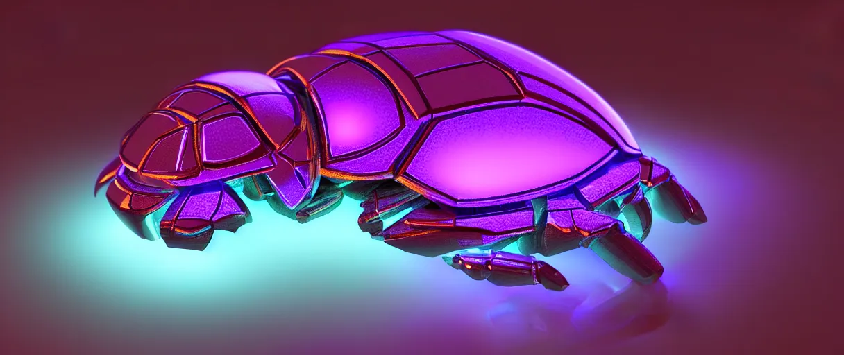 Image similar to hyperrealistic glowing cyborg scarab! jeweled gorgeous! highly detailed concept art david ligare peter zumthor dramatic purple neon lighting high quality low angle hd 8k sharp shallow depth of field