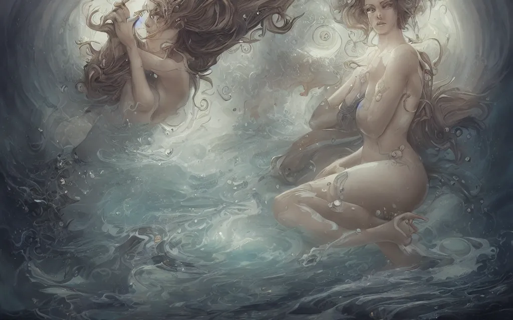 Image similar to collection of beautiful celestial females creature under water by James Jean, intricate, elegant, highly detailed, centered, digital painting, artstation, concept art, smooth, sharp focus, illustration, by Peter Mohrbacher, WLOP