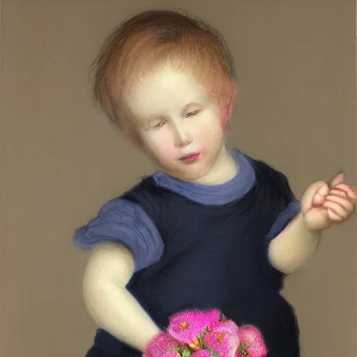 Prompt: a young boy is holding a bouquet of flowers, a pastel by bourgeois, pixabay, art & language, stockphoto, vray