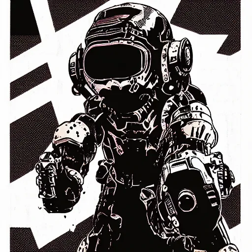 Image similar to doomslayer in the style of inio asano