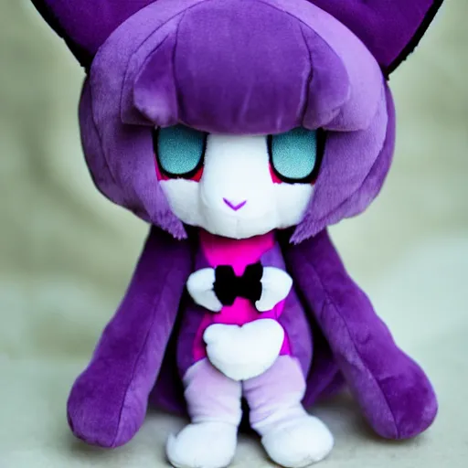 Prompt: cute fumo plush of a purple haired girl with fennec ears and purple eyes