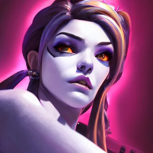 Prompt: detailed portrait of overwatch widowmaker intricate, hyper detailed, realistic, oil painting, cinematic lighting
