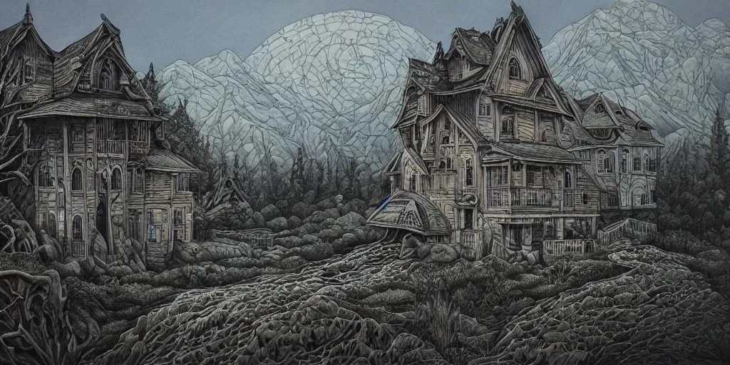 Image similar to a beautiful painting of building with landscape by aaron horkey, trending on artstation