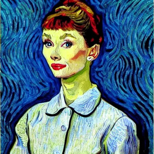 Image similar to audrey hepburn art by van gogh.